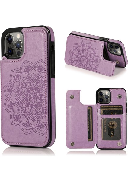 Iphone 12/12 Pro Pu Deri+Tpu Hibrid Kickstand Cep Telefonu Vaka-Mor (Yurt Dışından)
