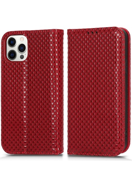 Iphone 12 Pro Max Max Telefon Kasası Başka Durdurun Telefon Kapı Pu Deri Magnetıc Atomasor Amosorbed Flıp Cezet Kapak Stand Izgara Dokusu Cep Telefonu Kabuk Kırmızısı (Yurt Dışından)