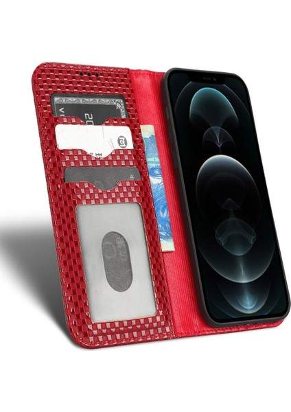 Iphone 12 Pro Max Max Telefon Kasası Başka Durdurun Telefon Kapı Pu Deri Magnetıc Atomasor Amosorbed Flıp Cezet Kapak Stand Izgara Dokusu Cep Telefonu Kabuk Kırmızısı (Yurt Dışından)