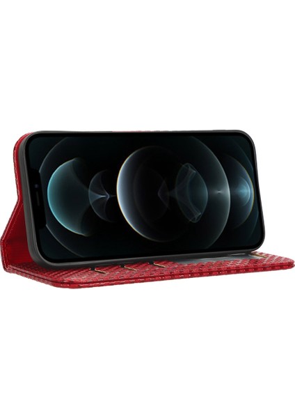 Iphone 12 Pro Max Max Telefon Kasası Başka Durdurun Telefon Kapı Pu Deri Magnetıc Atomasor Amosorbed Flıp Cezet Kapak Stand Izgara Dokusu Cep Telefonu Kabuk Kırmızısı (Yurt Dışından)