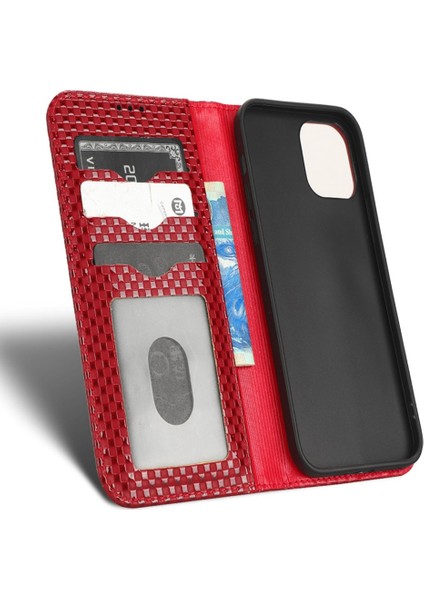 Iphone 12 Pro Max Max Telefon Kasası Başka Durdurun Telefon Kapı Pu Deri Magnetıc Atomasor Amosorbed Flıp Cezet Kapak Stand Izgara Dokusu Cep Telefonu Kabuk Kırmızısı (Yurt Dışından)