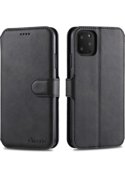 Iphone 12 Pro Max 6.7 Inç Için Cüzdan Deri Stand Kapağı Kılıfı - Siyah (Yurt Dışından)