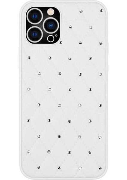 Iphone 12 Pro Phone Case Için Koruyucu Kılıf Bump Dövüşü Dekor Dekor Rhanmus Doku Pu Deri+Tpu Telefon Kapağı Geri Kabuk-Beyaz (Yurt Dışından)