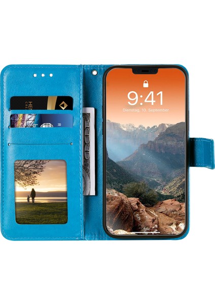 Iphone 12/12 Pro Telefon Kılıfı Mandala Çiçek Baskılı Pu Derisi Manyetik Cüzdan Kılıfı Tpu Iç Kapak Folio Stand Kapağı Strap -Blue (Yurt Dışından) fırsatları