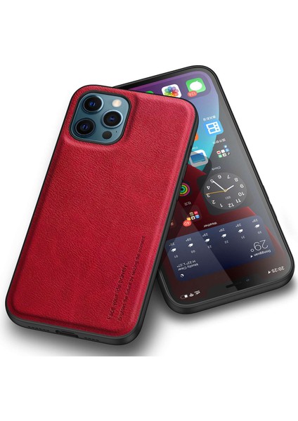 Iphone 12/12 Pro Telefon Kılıfı Için Düşme Önleme Telefon Kılıfı Önleme Karşıtı Retro Pu Deri Kaplamalı Tpu+Pc Telefon Kapak-Kırmızı (Yurt Dışından)