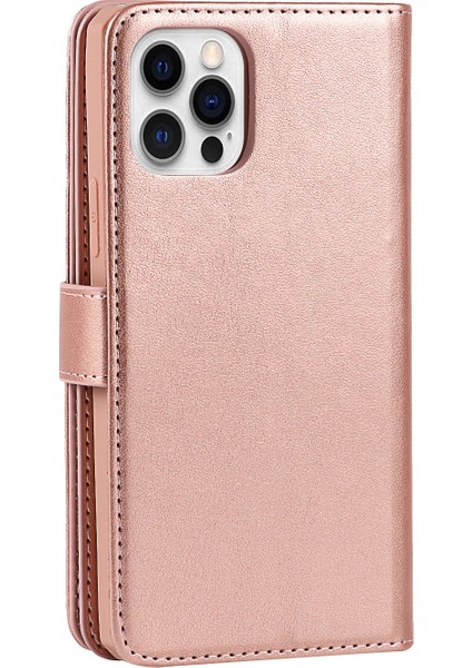 Iphone 12/12 Pro Telefon Kılıfı Çıkarılabilir Tasarım Pu Deri Cüzdan Stand Telefon Kılıfı Bilek Kayışı ile -Rose Gold (Yurt Dışından) modelleri
