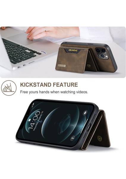 Seri Deri Deri Manyetik Üç Katlı Cüzdan Telefon Kılıfı Iphone 12/12 Pro-Coffee Için Kickstand ile (Yurt Dışından)