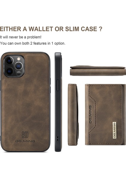 Seri Deri Deri Manyetik Üç Katlı Cüzdan Telefon Kılıfı Iphone 12/12 Pro-Coffee Için Kickstand ile (Yurt Dışından)