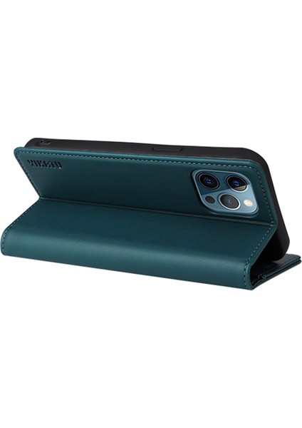 Iphone 12/12 Pro Telefon Kılıfı YK-001 Anti-Shock Anti-Shock Kapak Giyim Dayanıklı Manyetik Otomatik Absorbed Pu Deri Deri Flip Cüzdan Kılıf Stand Yeşili (Yurt Dışından)