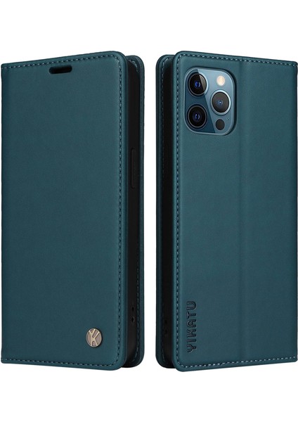 Iphone 12/12 Pro Telefon Kılıfı YK-001 Anti-Shock Anti-Shock Kapak Giyim Dayanıklı Manyetik Otomatik Absorbed Pu Deri Deri Flip Cüzdan Kılıf Stand Yeşili (Yurt Dışından)