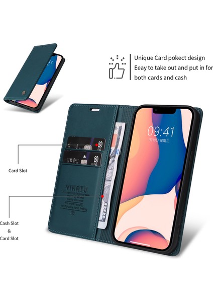 Iphone 12/12 Pro Telefon Kılıfı YK-001 Anti-Shock Anti-Shock Kapak Giyim Dayanıklı Manyetik Otomatik Absorbed Pu Deri Deri Flip Cüzdan Kılıf Stand Yeşili (Yurt Dışından)