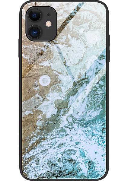 Mermer Cilt Temperli Cam Arka + Tpu Kabuğu Için iPhone 12 Pro Max 6.7 Inç - Plaj (Yurt Dışından)