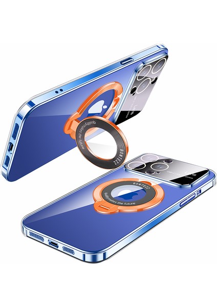 Iphone 12 Pro Max Telefon Kılıfı Için Magsafe Pc Kılıfı ile Uyumlu Kickstand Electroutating Telefon Kapağı Cam Lens Koruma-Şeffaf Turuncu (Yurt Dışından)