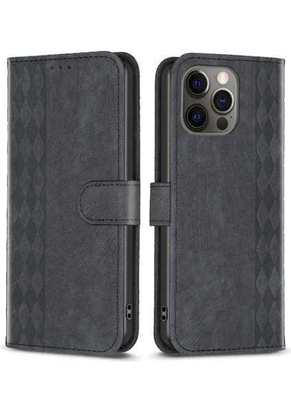 Iphone 12 Pro Max Için 6.7 Inç Baskı Desen Şok Geçirmez Kapak Standı Cüzdan Telefon Kılıfı - Siyah (Yurt Dışından)