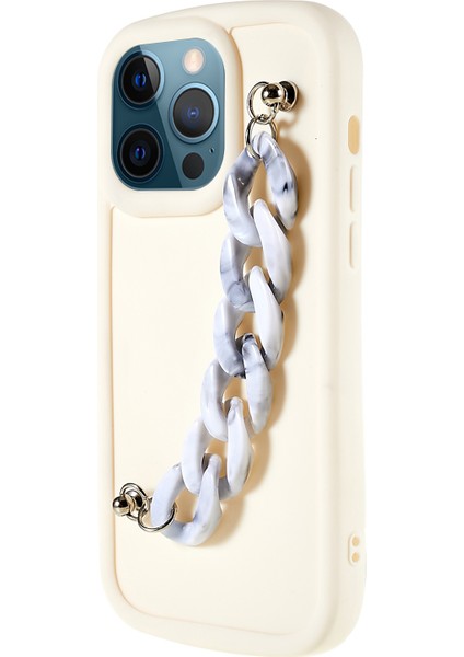Iphone 12 Pro Max Yumuşak Tpu Kasa Mat Kaplama Kaplama Koruyucu Arka Kapak Zincir Bilezik El Strap-Grey/beyaz Mermer Zinciri (Yurt Dışından)