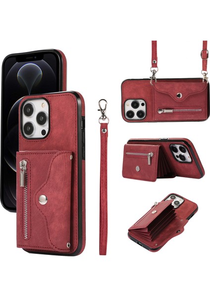 Iphone 12/12 Pro Pu Derisi+Tpu Tonacı Kırıcı Kılak Kullanıcı Kapak Kurumu - Kırmızı (Yurt Dışından) fiyatları