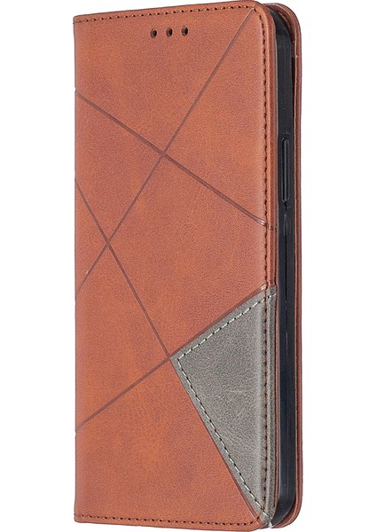 Iphone 12 Pro/12 Için Kart Yuvalı Geometrik Desen Deri Stand Kılıfı - Kahverengi (Yurt Dışından) fiyatları