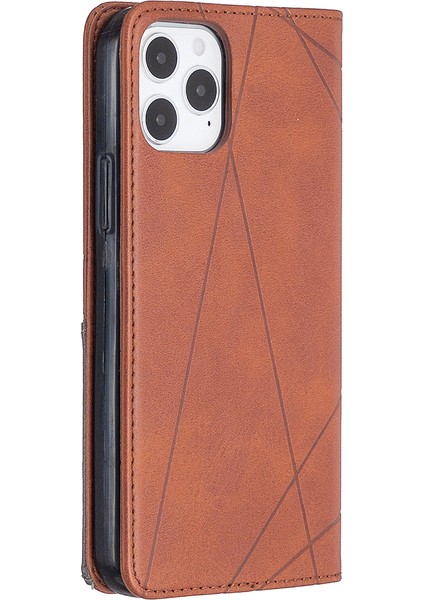 Iphone 12 Pro/12 Için Kart Yuvalı Geometrik Desen Deri Stand Kılıfı - Kahverengi (Yurt Dışından) modelleri