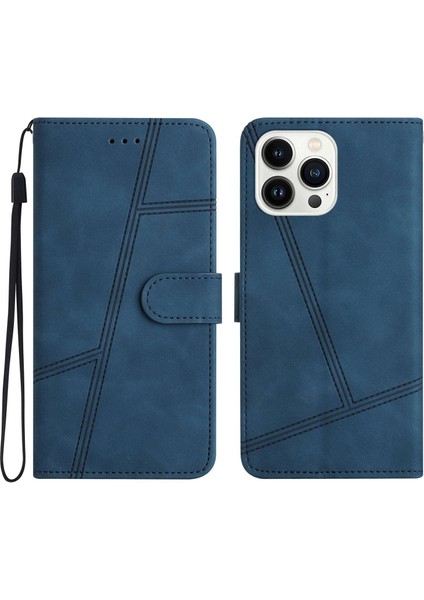 Iphone 12/12 Pro Telefon Kılıfı Retro Pu Deri Stand Telefon Kapağı Cilt Touch Duygu Dikiş Çizgileri Dekor Cüzdan Mavisi (Yurt Dışından)