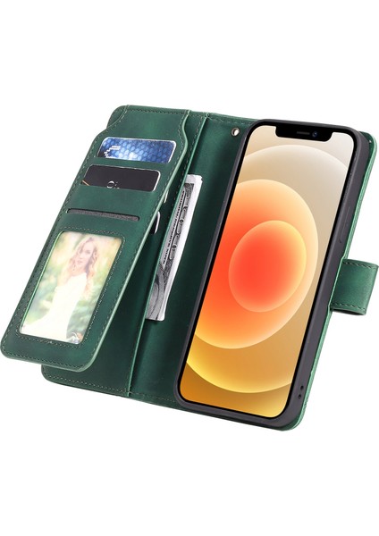 Iphone 12/12 Pro Telefon Kılıfı Için Folio Flip Pu Deri Stand Kapağı Birden Fazla Kart Yuvası ve Nakit Cep-Yeşili ile Basılı Cep Telefonu Kasası (Yurt Dışından)