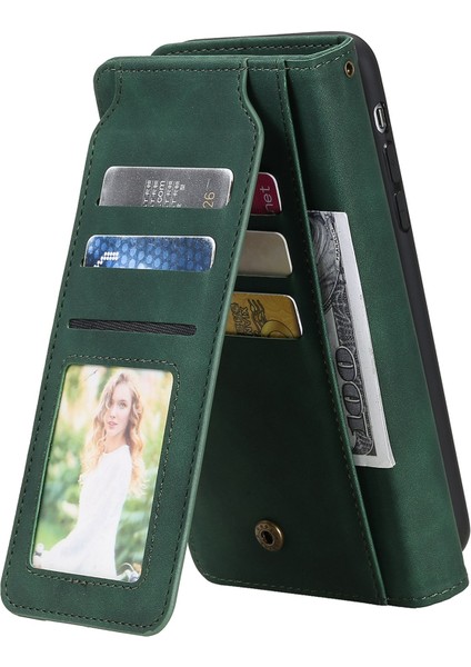 Iphone 12/12 Pro Telefon Kılıfı Için Folio Flip Pu Deri Stand Kapağı Birden Fazla Kart Yuvası ve Nakit Cep-Yeşili ile Basılı Cep Telefonu Kasası (Yurt Dışından)