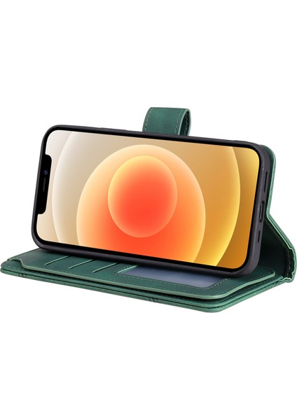 Iphone 12/12 Pro Telefon Kılıfı Için Folio Flip Pu Deri Stand Kapağı Birden Fazla Kart Yuvası ve Nakit Cep-Yeşili ile Basılı Cep Telefonu Kasası (Yurt Dışından)