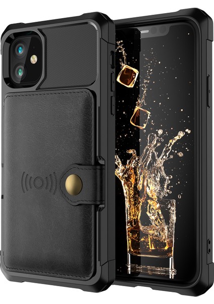 Iphone 12 Pro Max Telefon Kılıfı Kickstand Deri Kaplamalı Tpu Kart Tutucu ile [dahili Manyetik Sayfa] -Black (Yurt Dışından) fiyatları