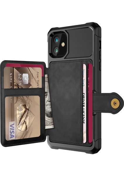 Iphone 12 Pro Max Telefon Kılıfı Kickstand Deri Kaplamalı Tpu Kart Tutucu ile [dahili Manyetik Sayfa] -Black (Yurt Dışından) modelleri