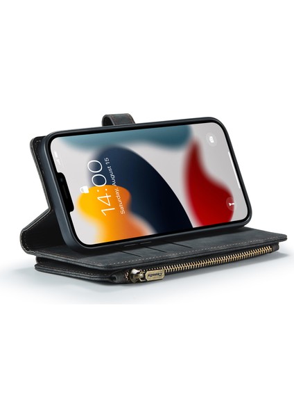 Iphone 12 Pro Max Telefon Kılıfı Anti -Fall Birden Çok Kart Yuvası Zippered Cüzdan Pu Deri Telefon Kılıfı Stand -Black (Yurt Dışından) fırsatları