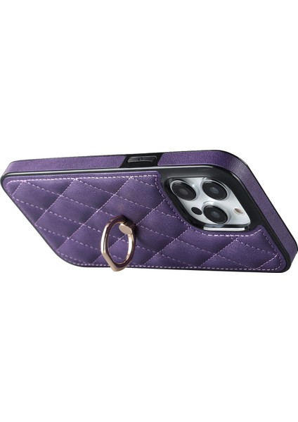 Iphone 12 Pro Max Anti-Dust Pu Deri+Tpu Telefon Kılıfı Dikiş Rhombus Ring Tutucu Kickstand Telefon Kabuk-Moru (Yurt Dışından) fiyatları