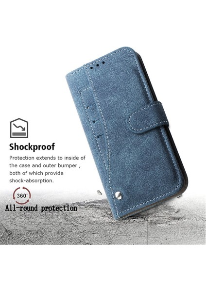 Iphone 12/12 Pro Telefon Kılıfı Için Retro Doku Cep Telefon Kılıfı Anti-Çizgi Pu Deri Dergi Dönen Kart Yuvaları Tutucu Stand Cüzdan Kapak Mavisi (Yurt Dışından)