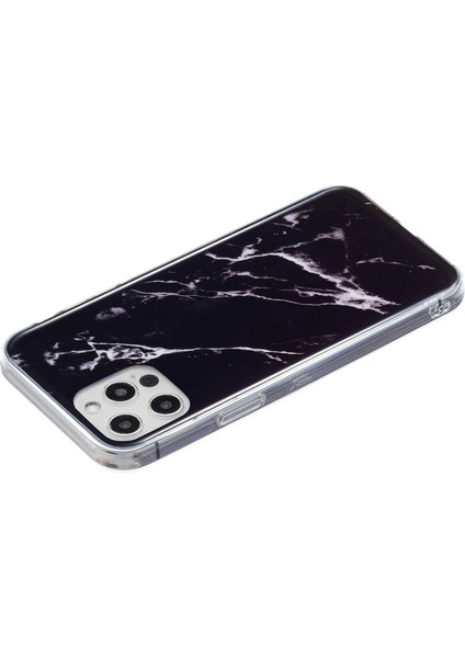 Iphone 12 Pro Max Yumuşak Tpu Kasa Şık Mermer Desen Imd Koruyucu Telefon Geri Kapak Black (Yurt Dışından)