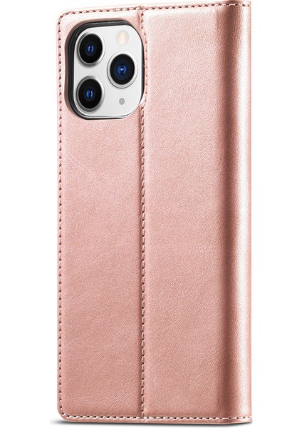 Iphone 12 Pro Max Için Otomatik Emilmiş Cüzdan Deri Mobil Kapak - Gül Altın (Yurt Dışından)