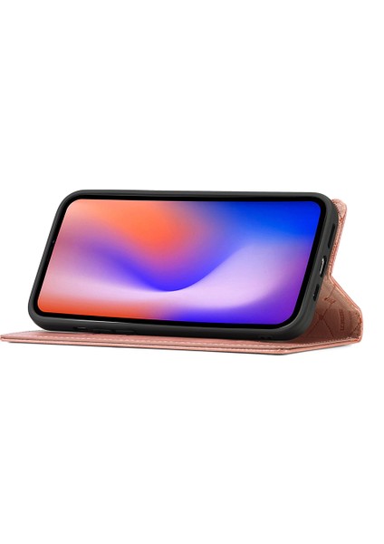 Iphone 12 Pro Max Için Otomatik Emilmiş Cüzdan Deri Mobil Kapak - Gül Altın (Yurt Dışından)