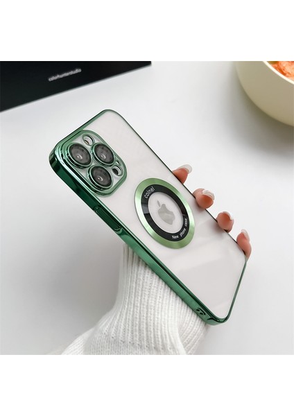 Iphone 12 Pro Max Telefon Kılıfı Için Manyetik Kılıf Sabit Pc Elektrografa Telefon Kapağı Büyüteç Logosu Görüntüle Tasarım Yeşili (Yurt Dışından)