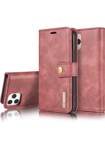 IPhone 12 Pro Max-Wine Red Için Çıkarılabilir 2'si Bir Arayla Çizelge Bölünmüş Deri Cüzdan Kabuğu+Pc Arka Kabuk (Yurt Dışından)