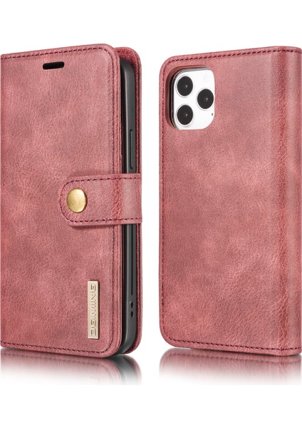 IPhone 12 Pro Max-Wine Red Için Çıkarılabilir 2'si Bir Arayla Çizelge Bölünmüş Deri Cüzdan Kabuğu+Pc Arka Kabuk (Yurt Dışından)
