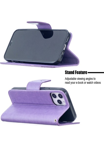 Iphone 12 Pro/12 Için Cüzdan Deri Stand Kılıfı ile Kelebek Dizisi - Mor (Yurt Dışından)