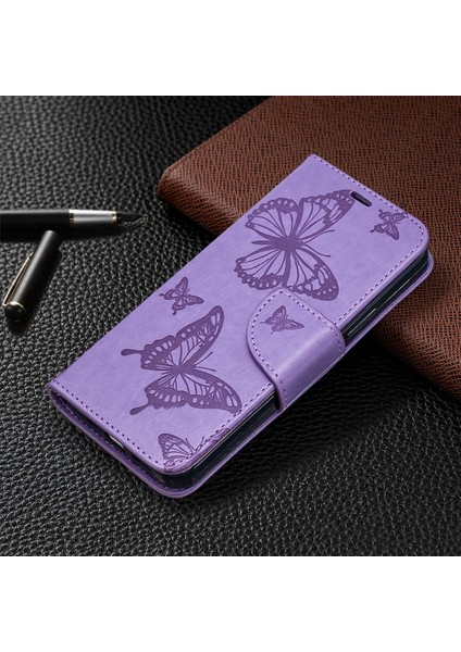 Iphone 12 Pro/12 Için Cüzdan Deri Stand Kılıfı ile Kelebek Dizisi - Mor (Yurt Dışından)