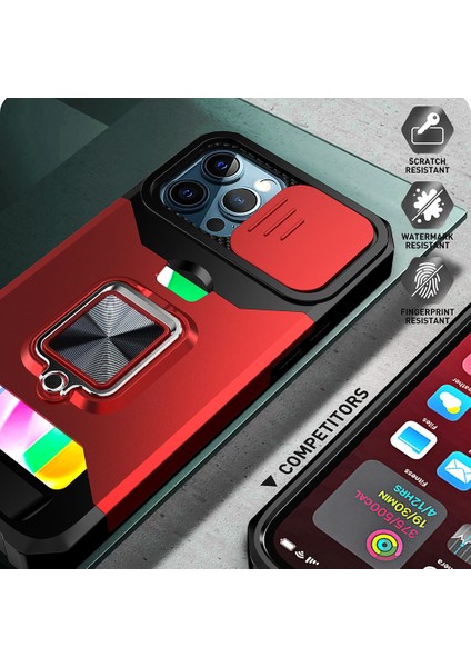 Iphone 12 Pro Max Telefon Kılıfı Kamera Kaydırıcı Hibrit Telefon Kılıfı Kart Tutucu ile Rotary Kickstand Shell -Gold Için (Yurt Dışından)