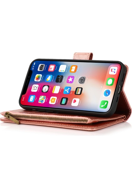 Iphone 12 Pro Max Telefon Kılıfı Için Çılgın At Deri Kaplamalı Tpu Cüzdan Telefon Stand 9 Kart Yuvası Kickstand Shell -Rose Altın (Yurt Dışından)