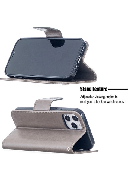 Iphone 12 Pro/12 Için Cüzdan Deri Stand Kılıfı ile Kelebek Düzeni - Gri (Yurt Dışından)