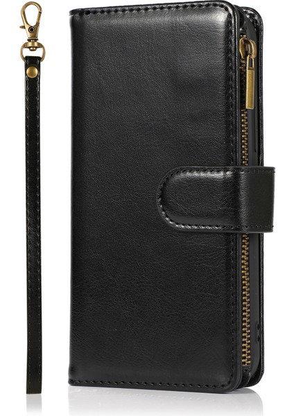 Iphone 12 Pro Max Telefon Kılıfı Için Çılgın At Deri Kaplamalı Tpu Cüzdan Telefon Stand 9 Kart Yuvası Kickstand Shell -Black (Yurt Dışından) fiyatları