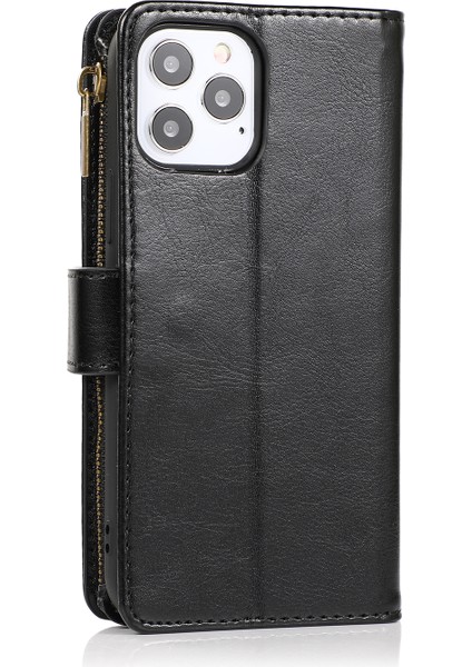 Iphone 12 Pro Max Telefon Kılıfı Için Çılgın At Deri Kaplamalı Tpu Cüzdan Telefon Stand 9 Kart Yuvası Kickstand Shell -Black (Yurt Dışından) modelleri