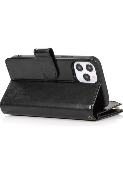 Iphone 12 Pro Max Telefon Kılıfı Için Çılgın At Deri Kaplamalı Tpu Cüzdan Telefon Stand 9 Kart Yuvası Kickstand Shell -Black (Yurt Dışından) fırsatları