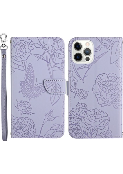 Iphone 12/12 Pro Telefon Kılıfı Için Cilt Touch Pu Deri Telefon Kılıfı Şık Kelebekler Baskılı Baskılı Anti Drop Folio Flip Kapak Cüzdan Stand-Murple (Yurt Dışından)