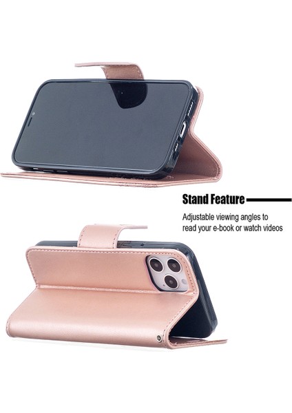 Iphone 12 Pro/12 Için Cüzdan Deri Stand Kılıfı ile Kelebek Plans - Gül Altın (Yurt Dışından)