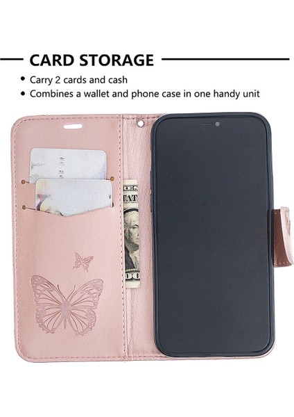 Iphone 12 Pro/12 Için Cüzdan Deri Stand Kılıfı ile Kelebek Plans - Gül Altın (Yurt Dışından)