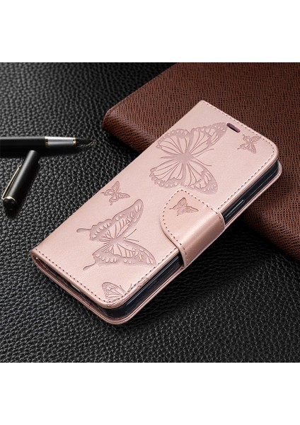 Iphone 12 Pro/12 Için Cüzdan Deri Stand Kılıfı ile Kelebek Plans - Gül Altın (Yurt Dışından)
