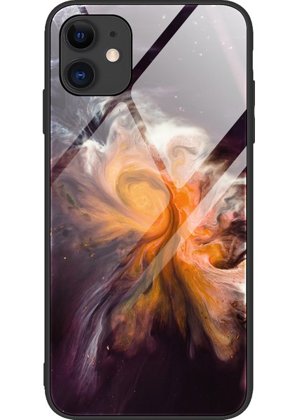 Mermer Cilt Temperli Cam Arka + Tpu Kabuğu iPhone 12 Pro Max 6.7 Inç - Turuncu Akış (Yurt Dışından)